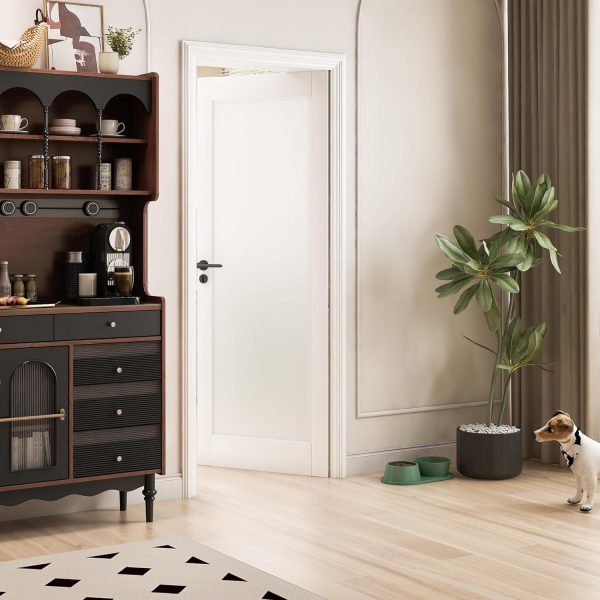 OHTOMO White Wood Modern Interior Slab Door with Glass-7