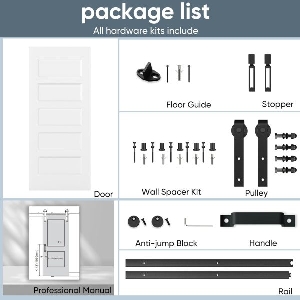JUBEST Sliding Barn Door 36x84 Primed MDF Space Saving-3