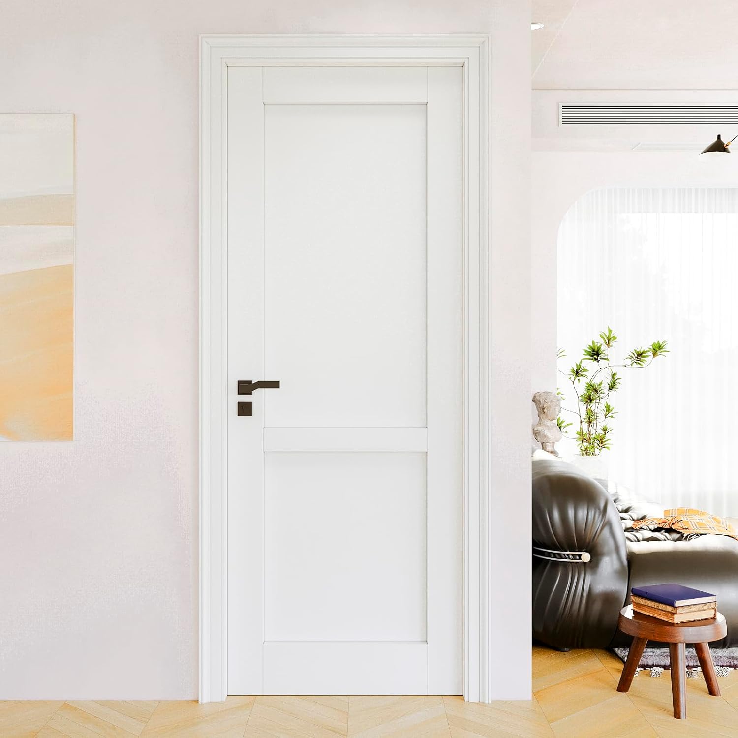 JUJUBON interior French door slab installed in a bedroom