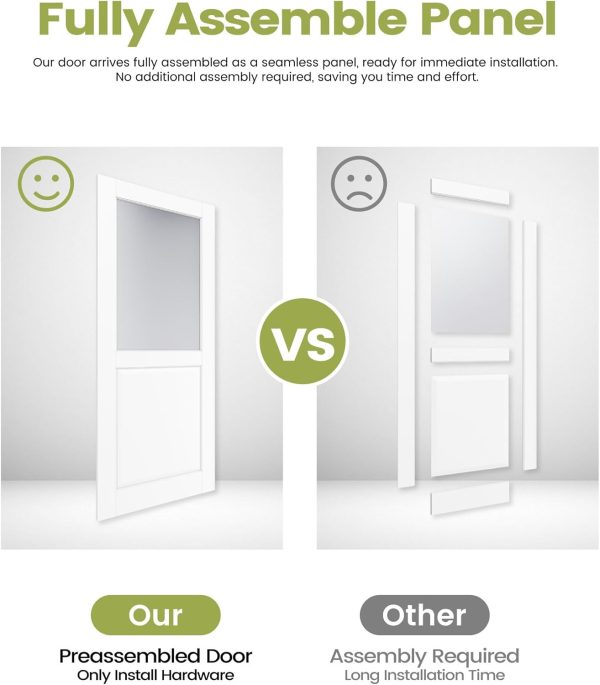 OHTOMO White Primed Frosted Glass Door Solid Core Wood-4