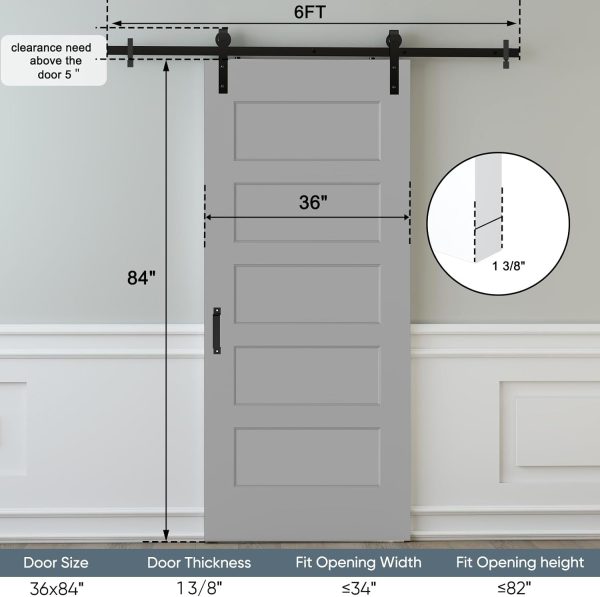 JUBEST Sliding Barn Door 36x84 Primed MDF Space Saving-2