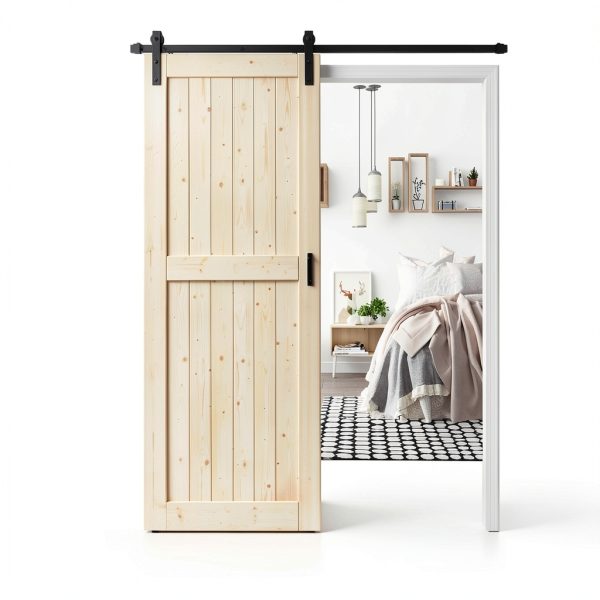ROYMELO Wood Barn Door Rustic Style Solid Spruce 36x80-6