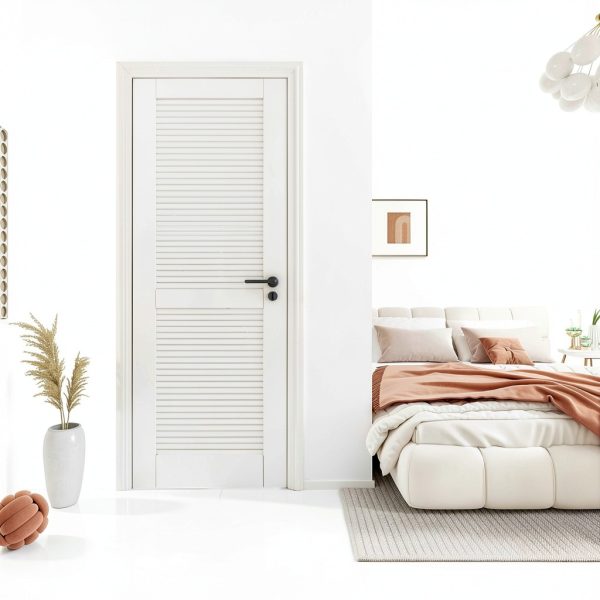 WinkLuck White Wood Modern Louvered Door Solid MDF-7