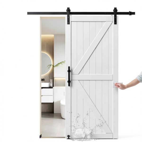 S&Z TOPHAND White Wood Barn Door Interior Slab Door-3