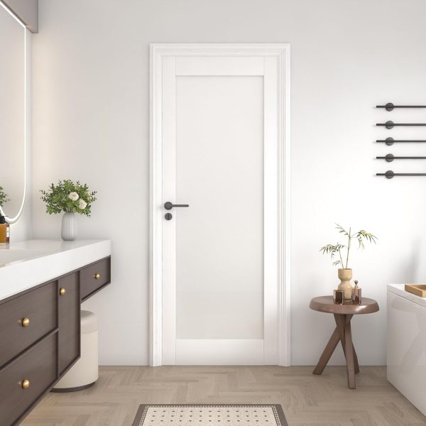 OHTOMO White Wood Modern Interior Slab Door with Glass-8