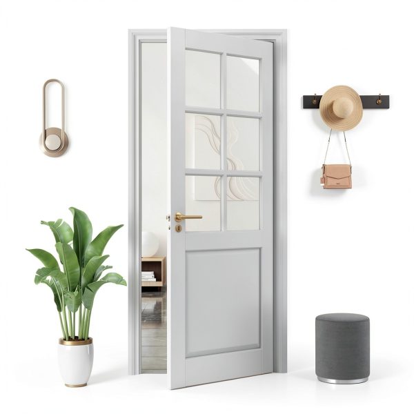 ProKitty White Wood Glass Interior Door Modern Style-8