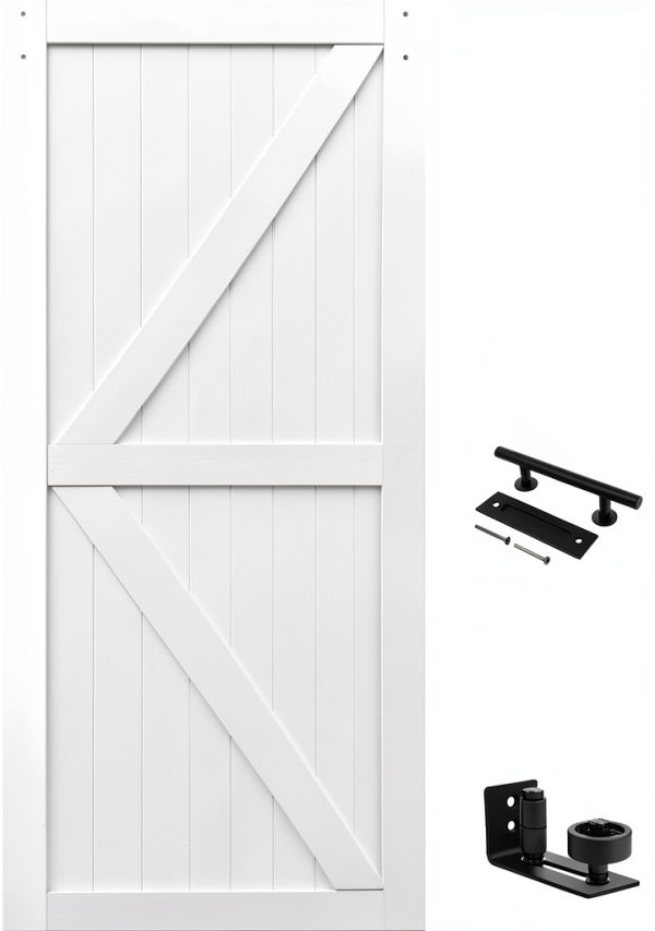 S&Z TOPHAND White Wood Barn Door Interior Slab Door-0