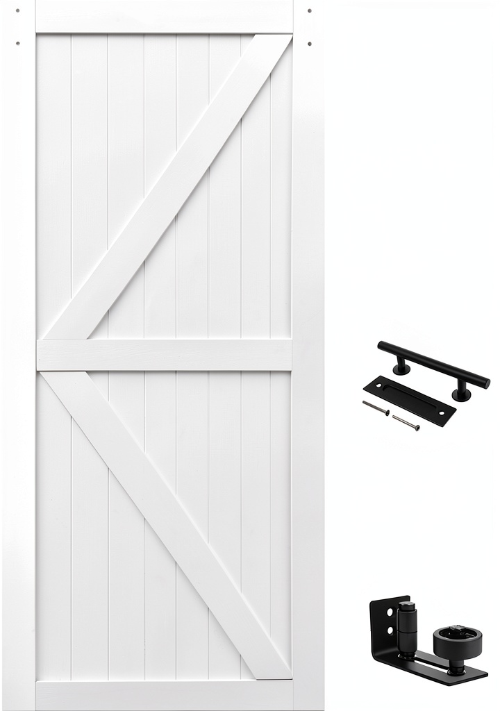 'S&Z TOPHAND White Wood Barn Door installed in a modern living room'
